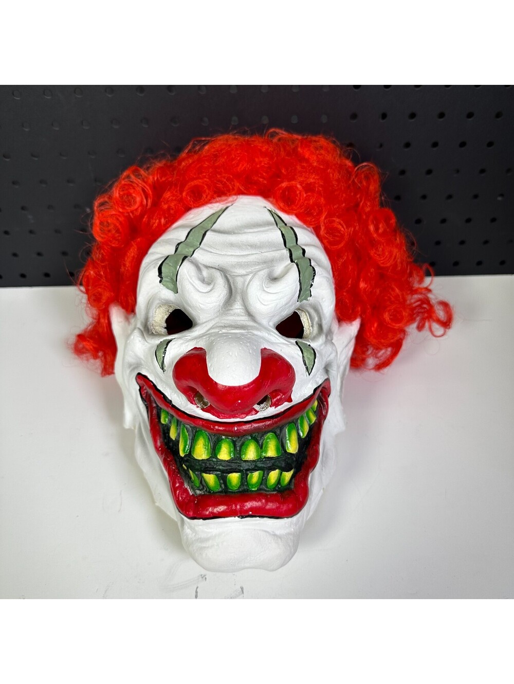 Scary Clown Latex Mask Full Head Red Curly Hair Halloween Costume Adult